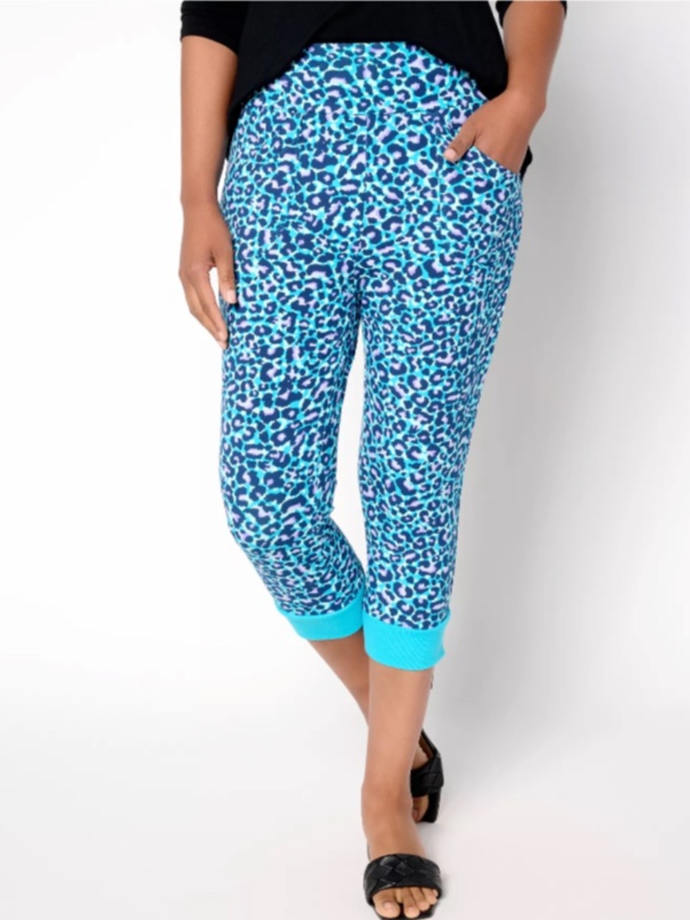 LOGO by Lori Goldstein blue bird Knit Capri Pants size 1X petite